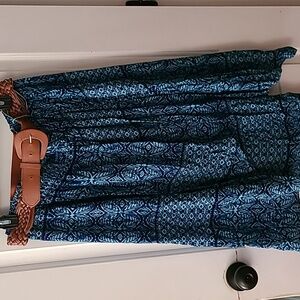 Faded Glory Blue Boho Asymmetrical hem Midi Skirt with Belt